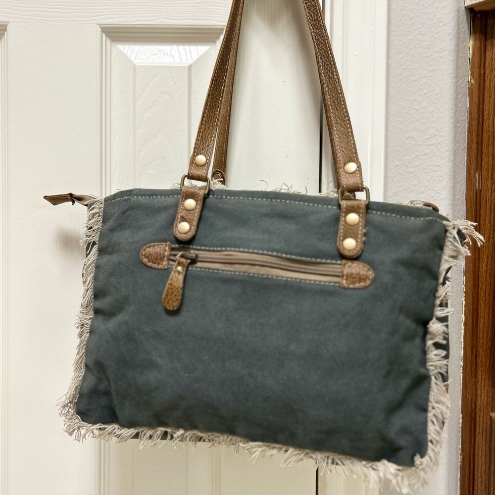 Myra Bag Upcycled Shoulder / Tote Bag cow hide and floral. - Picture 7 of 9